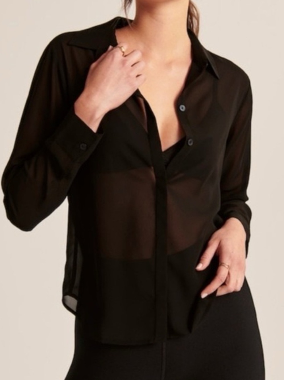 Abercrombie & Fitch Women's Sheer Black Button-Down Blouse